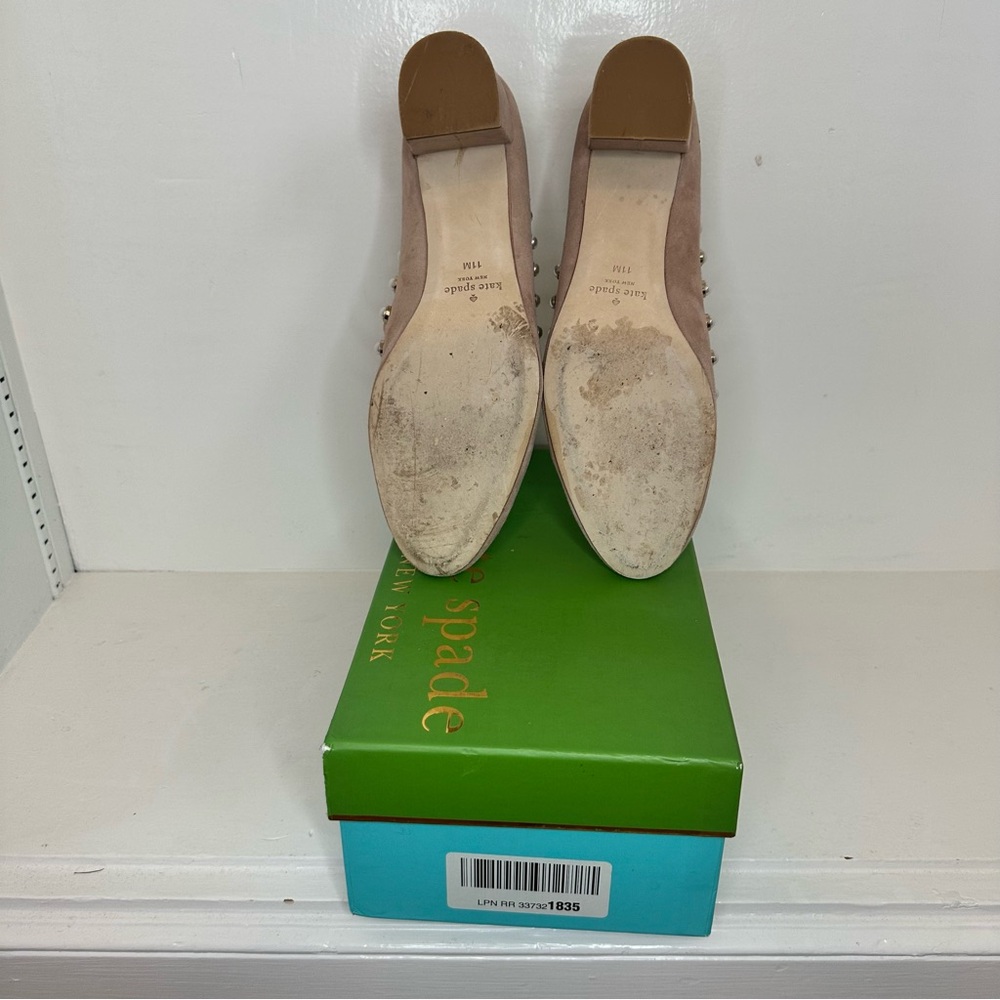 kate spade Blush Pink Nude Pearl-Trim Suede Pumps - Picture 7 of 7